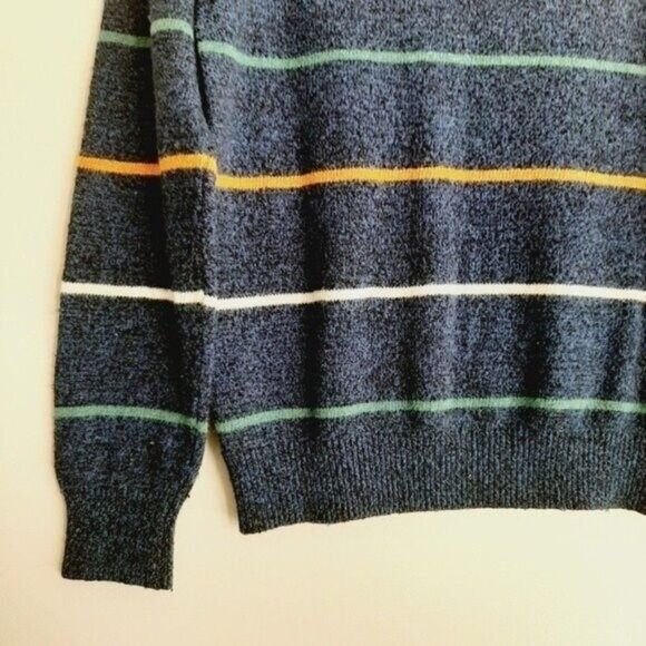 O'HANLON MILLS / Mens Pullover Sweater Navy Blue Stripes Lambswool Blend Sz S - Picture 10 of 13